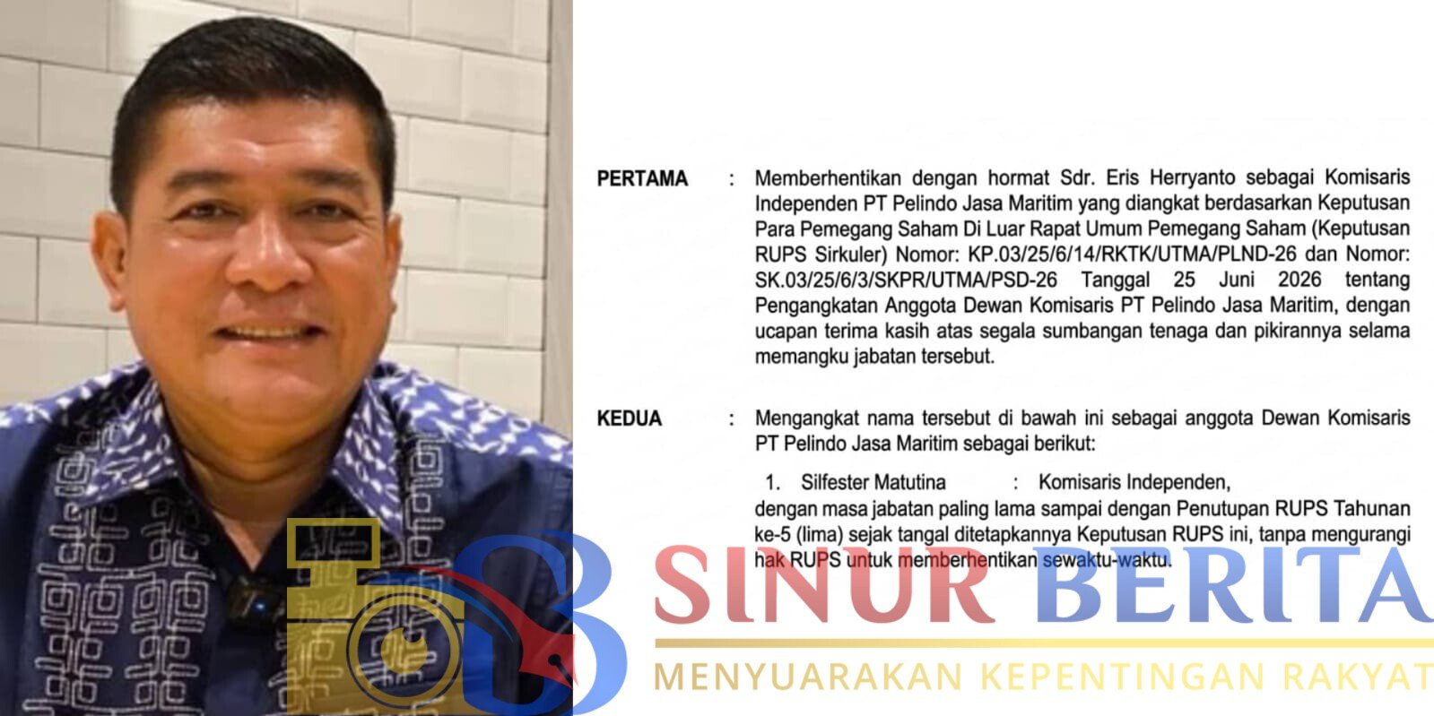 Silfester Matutina diangkat sebagai Komisaris Independen Pelindo Jasa Maritim. Pengangkatan ini menjadi sorotan karena vonis pidana 1,5 tahun terhadapnya belum dieksekusi.